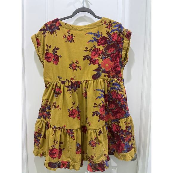 Free People Harper Mini Dress Cotton Corduroy Button Front Tiered Smocked Sz XS - Picture 8 of 8